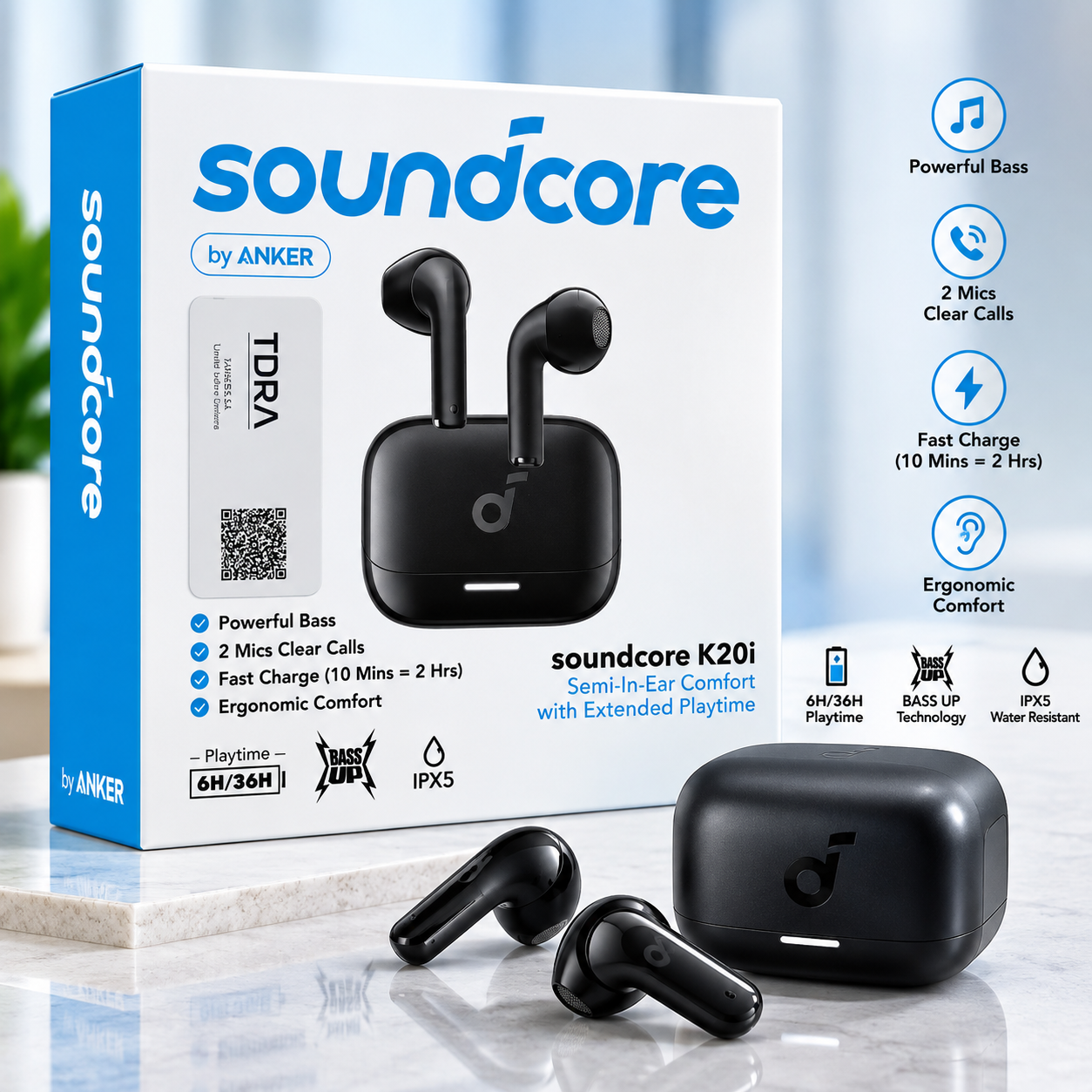 Soundcore K20i – Écouteurs Bluetooth sans fil – Noir – Réf. A3994