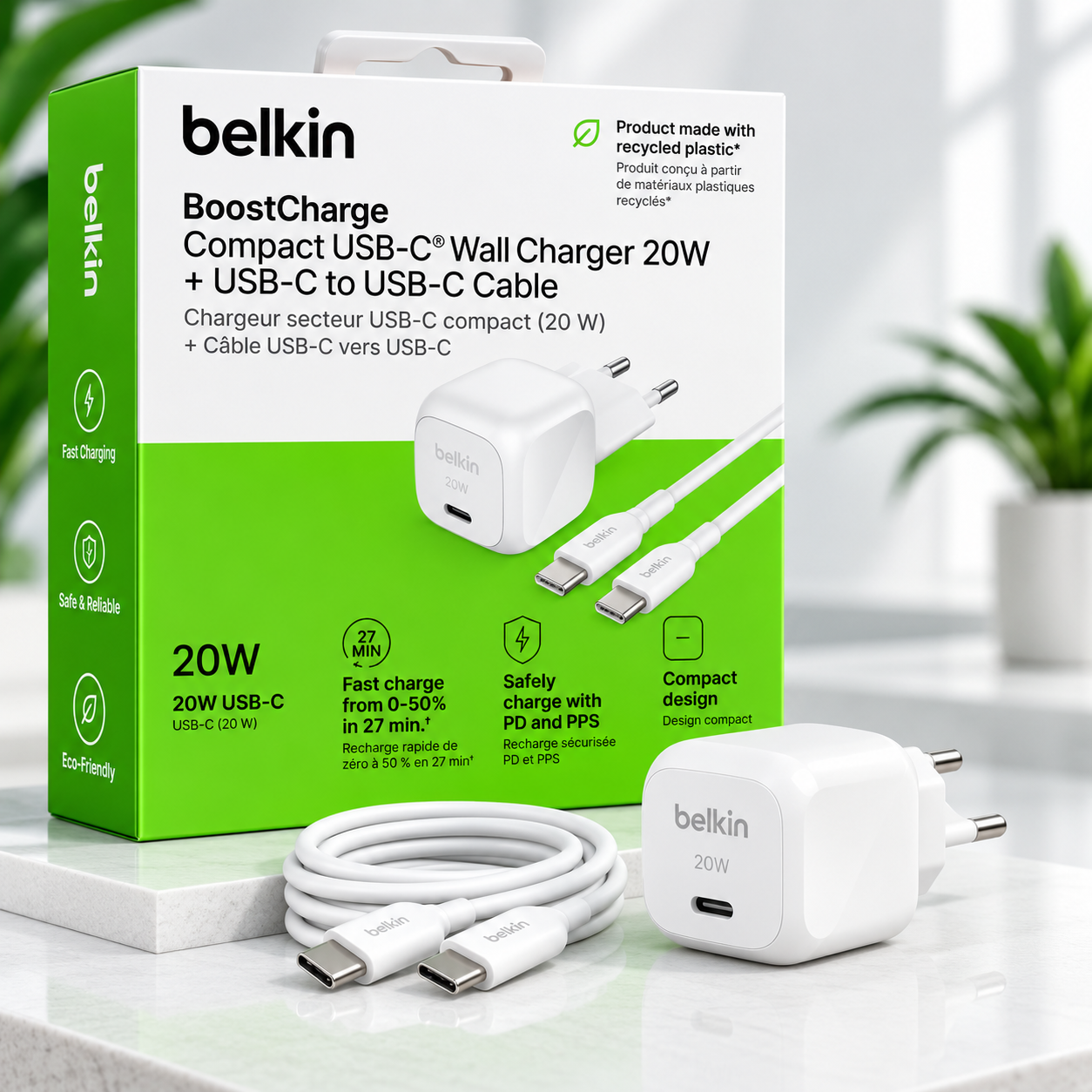 Chargeur Belkin  BoostCharge 20W USB-C + câble USB-C