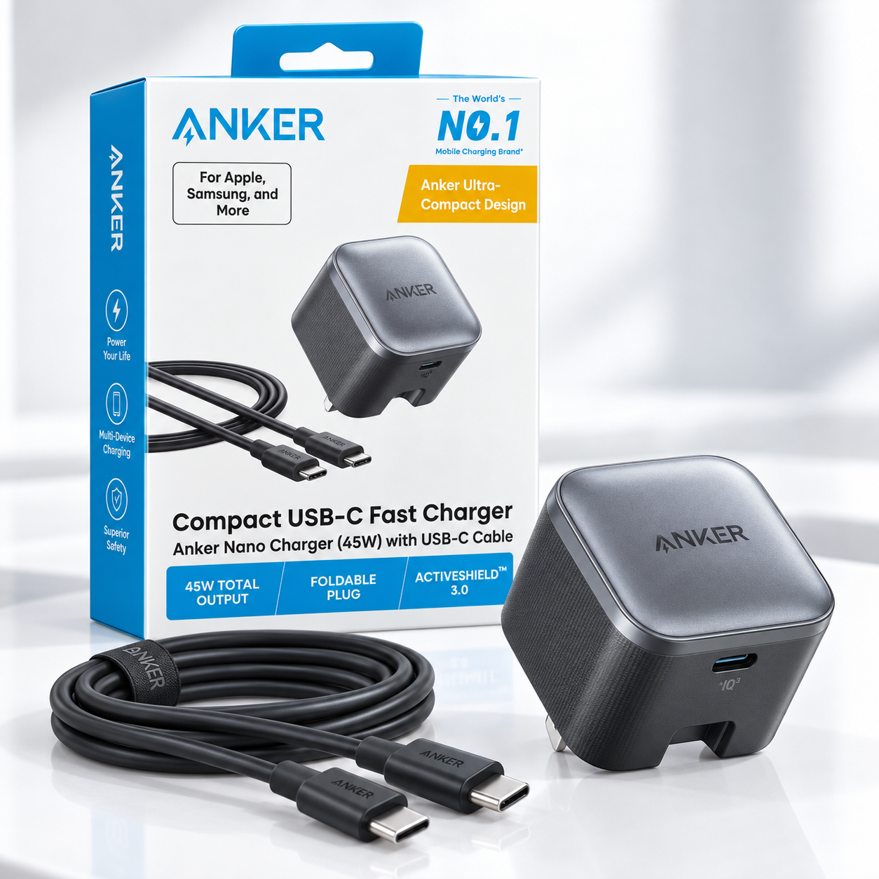 Anker Nano Chargeur 45W USB-C + Câble USB-C — Noir — Réf. B2692