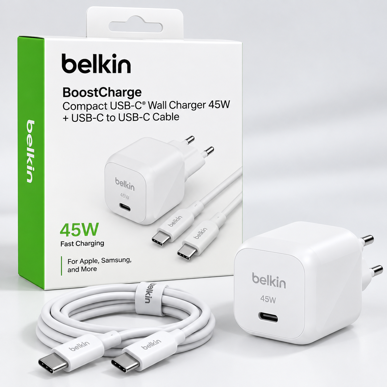 Belkin chargeur  45W USB-C + câble USB-C — Blanc
