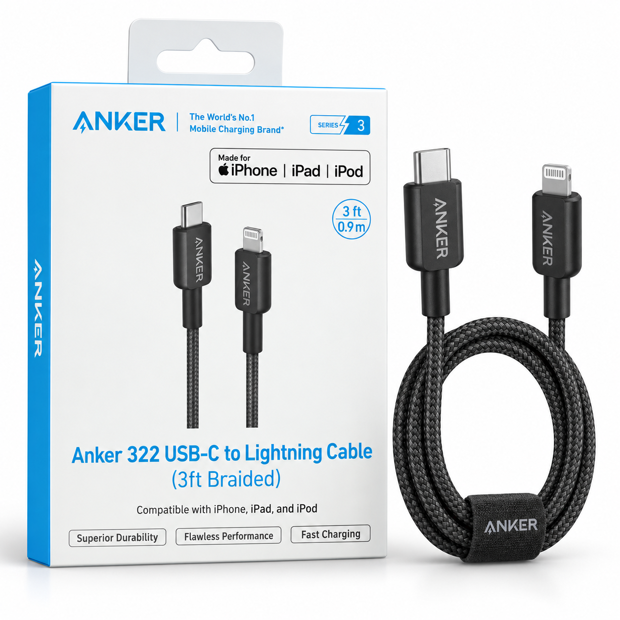 Anker 322 USB-C to Lightning Cable – 3 ft (0,9 m)