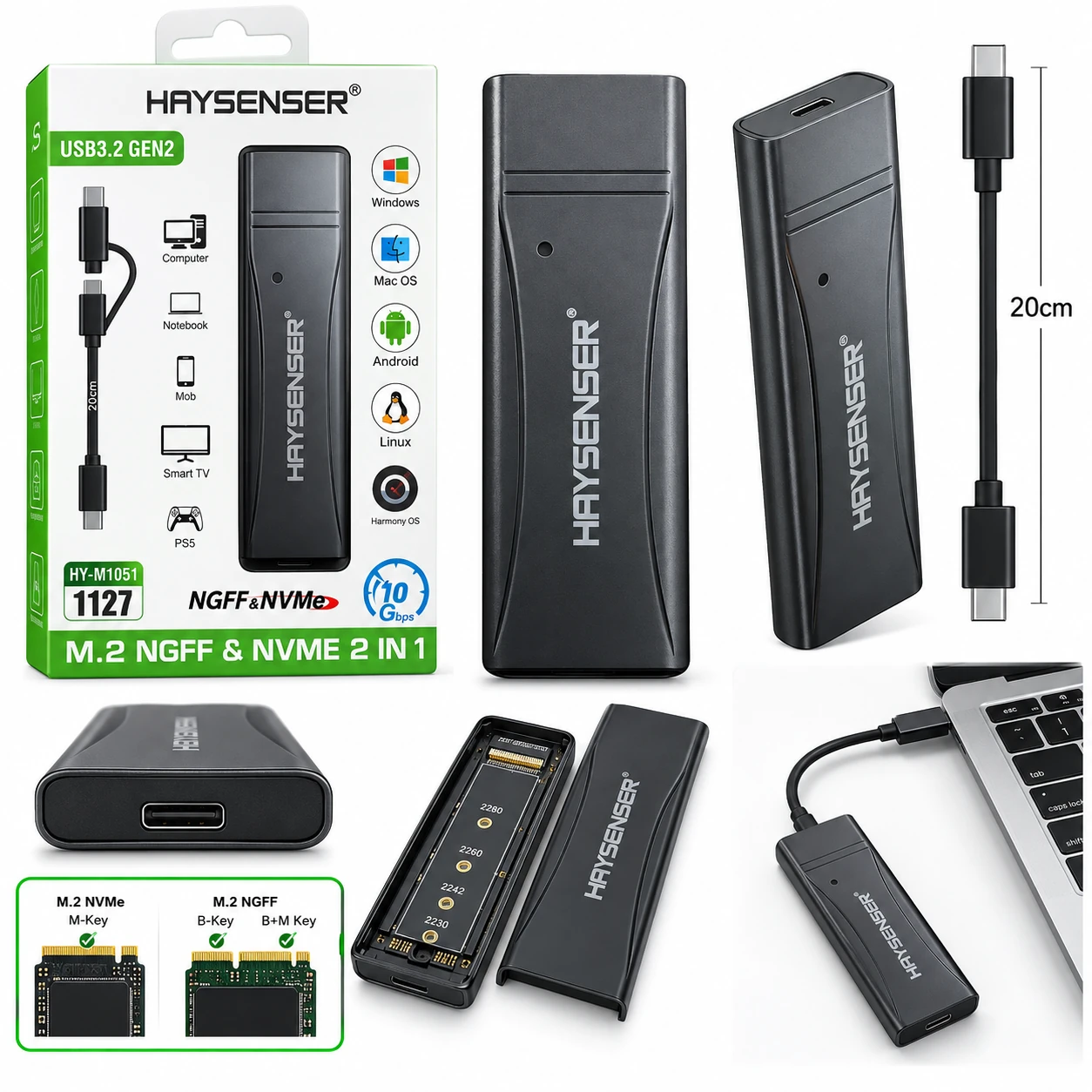 oîtier SSD M.2 NVMe & NGFF USB 3.2 Gen2 10Gbps – HAYSENSER